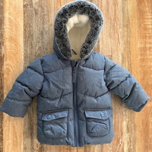 Rokka&Rolla Baby Boy Blue Puffer Jacket Faux Fur Hood Shearling Lined 6-9M